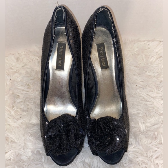 White House Black Market Black Sequin Heel Shoes - Picture 5 of 6